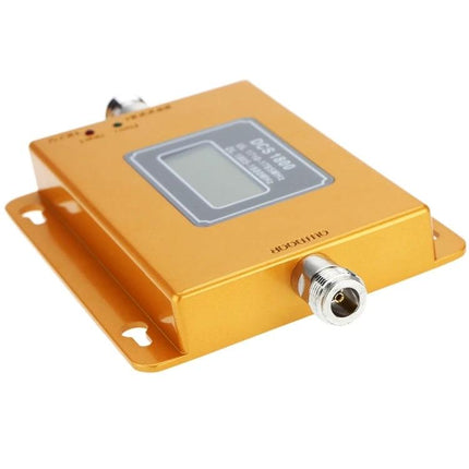 Mobile Phone Signal Booster for Home and Office Use - compact DCS 1800MHz gold indoor booster unit with LCD and coax connector