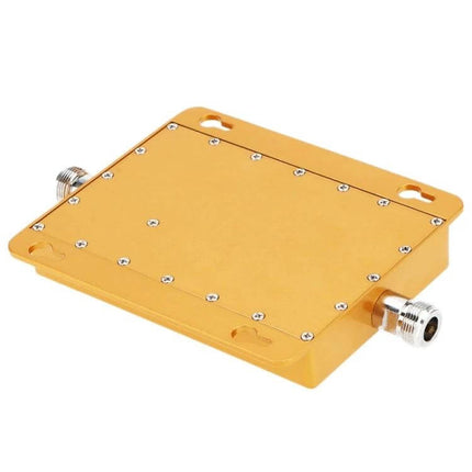 Mobile Phone Signal Booster for Home and Office Use - compact DCS 1800MHz indoor booster module, gold metal casing, N-type connectors
