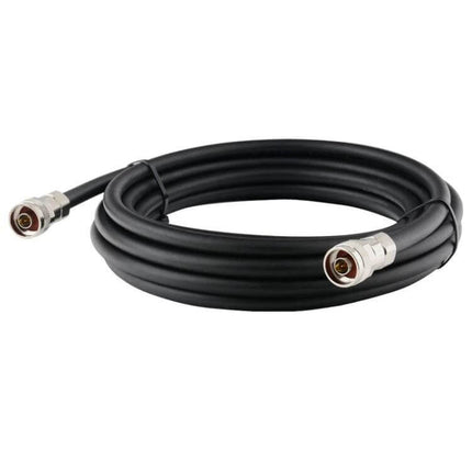 N Male to N Male Cable for Wireless Connections, 15 Meters Long - black coax cable with N-male connectors for outdoor Wi-Fi and antenna bridging, plug-and-play