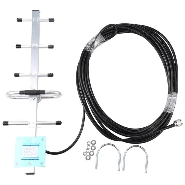 Directional Yagi Antenna for GSM Wireless Signals with 15-Meter Cable - metal Yagi, long 15-meter coax, mounting hardware for improved cellular reception
