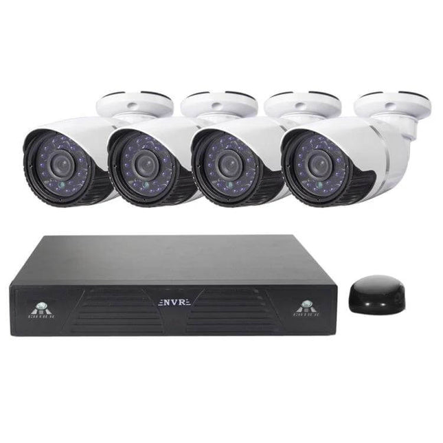 Versatile 4-Channel NVR Kit for HD Security Cameras with Night Vision — four bullet cameras and NVR for home or small business monitoring
