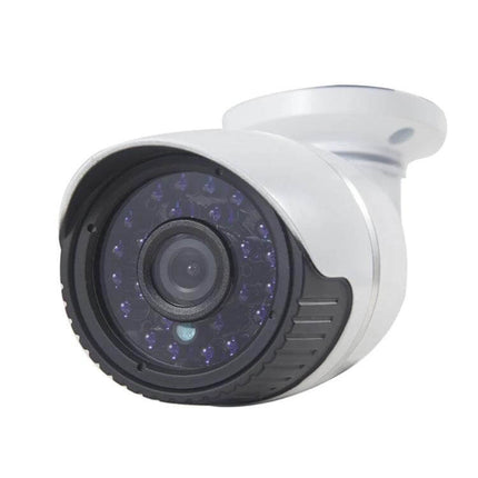 Versatile 4-Channel NVR Kit for HD Security Cameras with Night Vision white bullet camera showing night vision LEDs and lens for home security