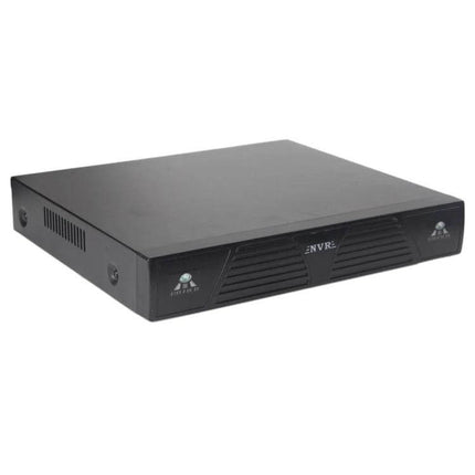 8-Channel Network Video Recorder for Security Monitoring black NVR device with front vents and ports for home or small business surveillance