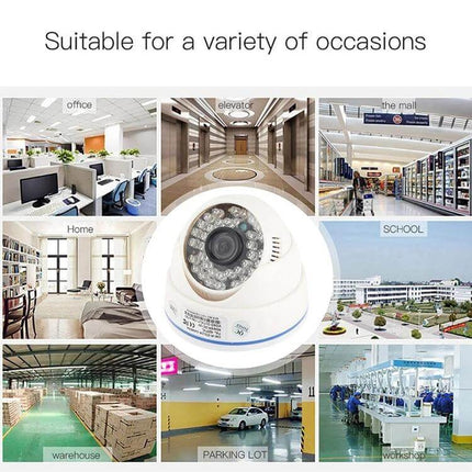 Color Infrared Security Camera for Nighttime Monitoring showing indoor and outdoor use including home office parking lot and warehouse