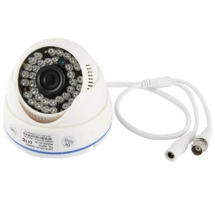 Color Infrared Security Camera for Nighttime Monitoring white dome camera with IR LEDs, CMOS sensor, cables, night vision up to 20m for home or office