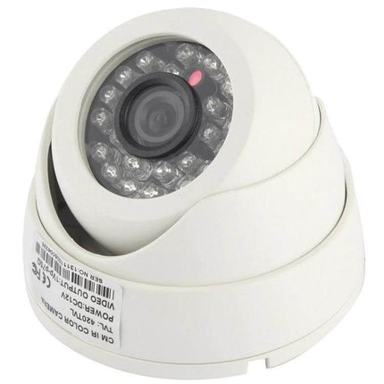Infrared Security Camera with Night Vision for Home Monitoring showing white dome camera with IR LEDs and CMOS sensor for outdoor entry surveillance