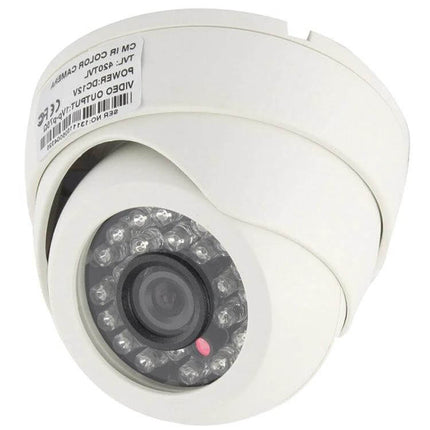 Infrared Security Camera with Night Vision for Home Monitoring showing white dome camera with CMOS sensor and IR LEDs for low-light surveillance