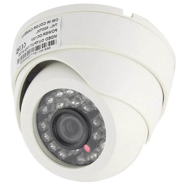 Infrared Security Camera with Night Vision for Home Monitoring showing white dome camera with CMOS sensor and IR LEDs for low-light surveillance