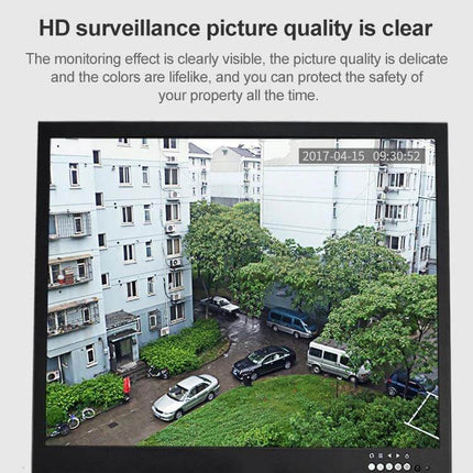 Infrared Security Camera with Night Vision for Home Monitoring showing daytime courtyard surveillance on a monitor screen