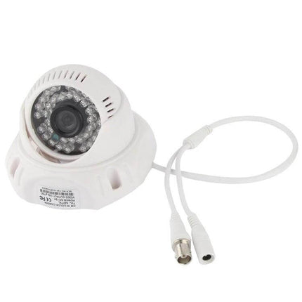Infrared Security Camera for Home and Outdoor Monitoring white dome camera with infrared LEDs and connectors for driveway or backyard surveillance