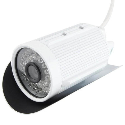Compact Color Infrared Security Camera for Home Monitoring – white bullet-style outdoor camera with IR LEDs and mounting bracket