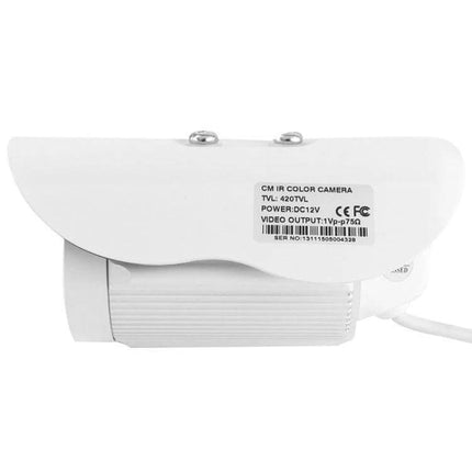 Compact Color Infrared Security Camera for Home Monitoring white outdoor bullet camera showing lens and mounting hood