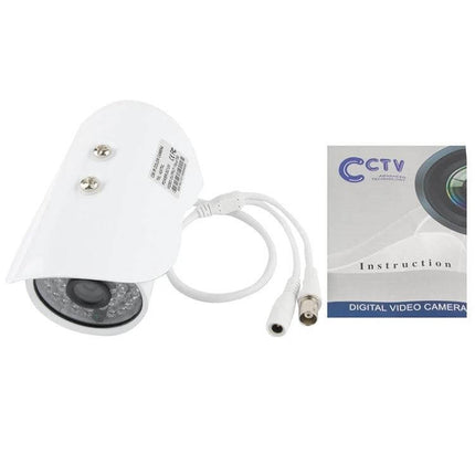 Compact Color Infrared Security Camera for Home Monitoring - white bullet-style CCTV camera with infrared LEDs and cables