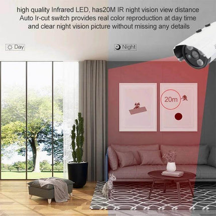 Color Infrared Security Camera for Nighttime Surveillance with 20m Range monitoring a living room and outdoor entryway at night
