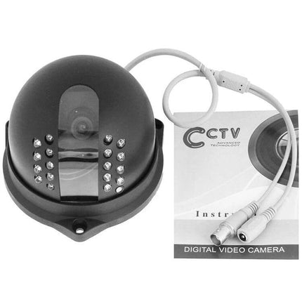 Sony Indoor Security Dome Camera with Night Vision black dome camera with IR LEDs and cables on manual