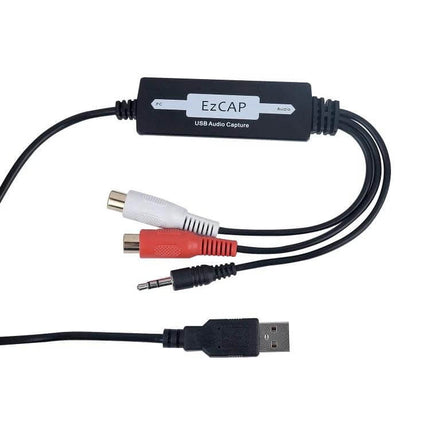 Ezcap216 USB Device for Simple Audio Recording and Playback compact USB audio capture dongle with RCA and 3.5mm cables for podcasters