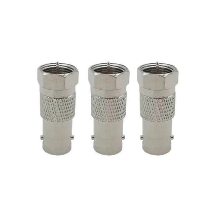 BNC Jack to F Plug Adapter for Antennas and Radios - three nickel-plated adapters for antenna and radio connections, knurled grip, threaded F plug