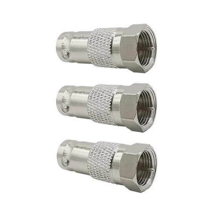 BNC Jack to F Plug Adapter for Antennas and Radios – three nickel-plated connectors for antenna and radio signal connections