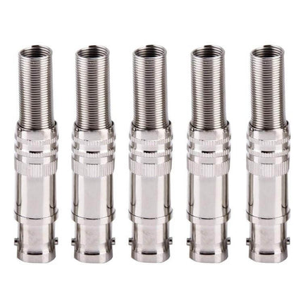 Set of 5 Straight Female BNC Connectors for Video Cables - five metal BNC female video cable connectors for CCTV and surveillance setups