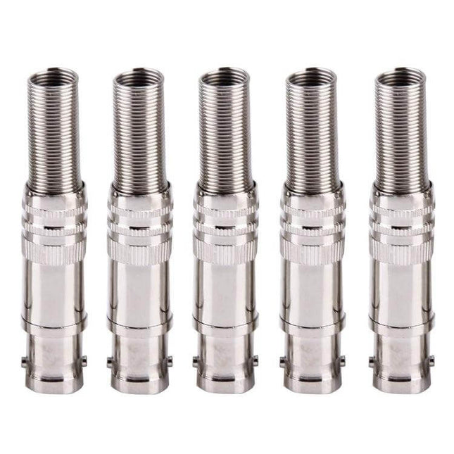 Set of 5 Straight Female BNC Connectors for Video Cables - five metal BNC female video cable connectors for CCTV and surveillance setups