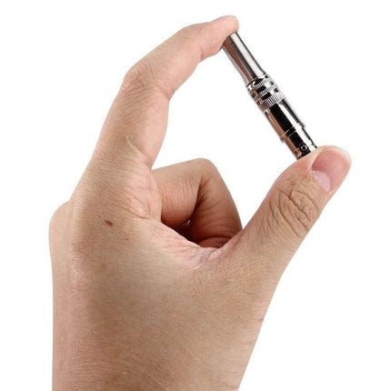 Set of 5 Straight Female BNC Connectors for Video Cables held in hand showing chrome connector for CCTV and surveillance setup