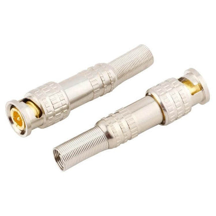 5 Piece Set of Male to Female BNC Connectors for Coaxial Cables showing two silver bayonet RG6-ready connectors