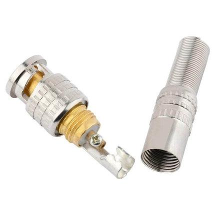 5 Piece Set of Male to Female BNC Connectors for Coaxial Cables - nickel plated BNC to RG6 with bayonet coupling, 50/75 OHM options, connector exploded view