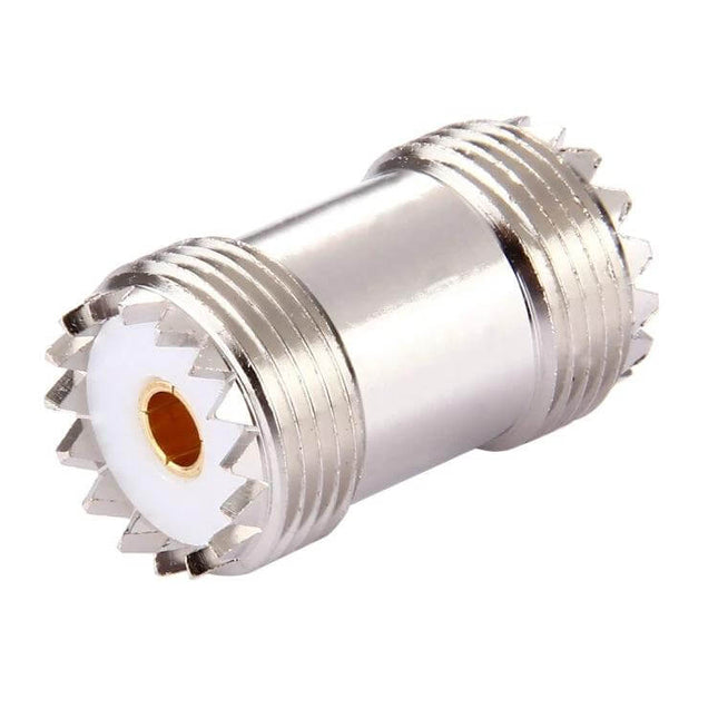 UHF Female to Female Connector for Antenna and Cable Links - metal RF adapter for joining antennas and cable assemblies