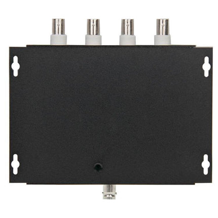4-Channel Video Transmitter and Receiver for Camera Signals mounted black box with four BNC ports for coax and RS485 control