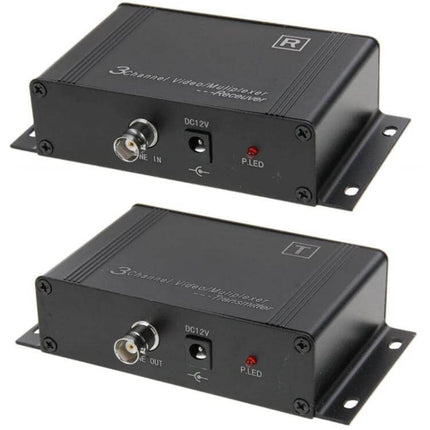 3-Channel Video and Control Signal Multiplexer for Security Cameras black metal coax RS485 video transmitter pair with DC12V ports