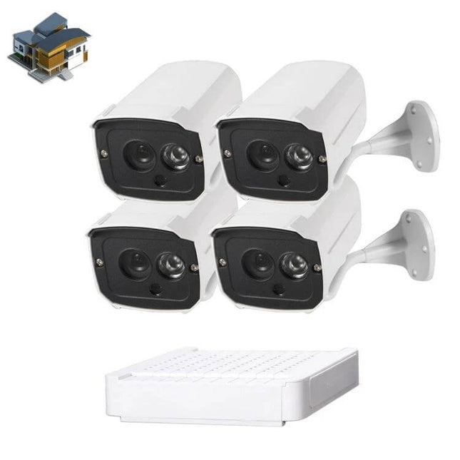 Home Security IP Camera Kit with 4 Channels and Night Vision - 4 white 1MP night-vision bullet cameras and 4-channel NVR for home and small office surveillance
