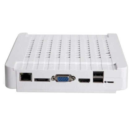 Home Security IP Camera Kit with 4 Channels and Night Vision compact white 4-channel NVR rear view showing LAN, VGA, HDMI and USB ports