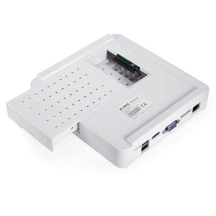 Home Security IP Camera Kit with 4 Channels and Night Vision white 4-channel NVR unit shown with ports and removable panel