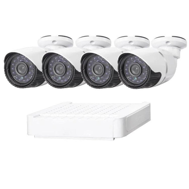 IP Camera Kit for Home Security with Night Vision and Motion Detection – four 1MP bullet cameras and 4-channel NVR for remote monitoring