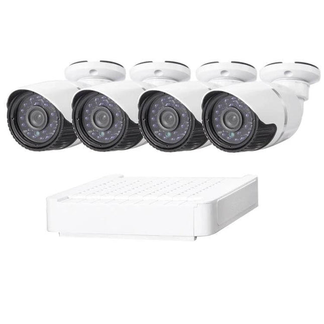 IP Camera Kit for Home Security with Night Vision and Motion Detection - four 1MP bullet cameras and 4-channel NVR for remote monitoring