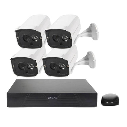 IP Security Camera Kit with Night Vision for Home Monitoring featuring 4 1.3MP cameras and 4-channel NVR for remote app monitoring