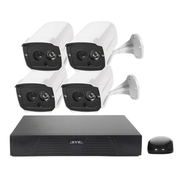 IP Security Camera Kit with Night Vision for Home Monitoring - 4-channel NVR and four 1.3MP outdoor IP cameras for day/night surveillance