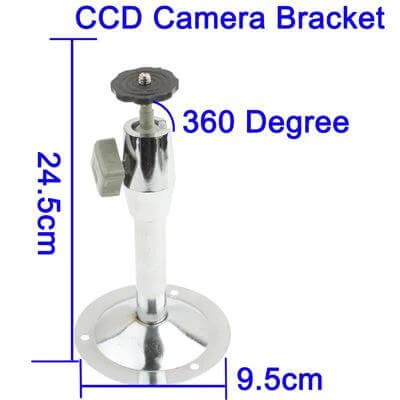 Adjustable Mounting Bracket for CCTV Security Cameras - chrome ball-joint bracket 360° tilt for wall or ceiling mounting, 24.5cm height, 9.5cm base