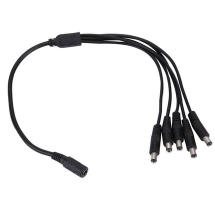 Black DC Power Cable with 1 Female to 5 Male Plugs for Surveillance - black plastic 1-to-5 CCTV power splitter cable