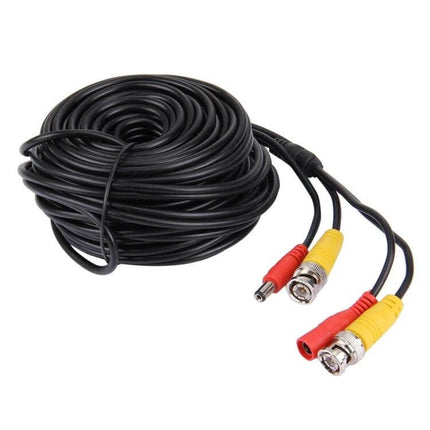 Black 20m CCTV Video and Power Cable with Connectors coiled RG59 cable with BNC and power plugs for indoor/outdoor security installations