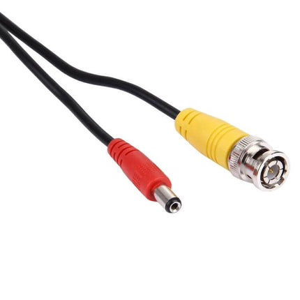 Black 20m CCTV Video and Power Cable with Connectors - RG59 coax with BNC (yellow) and DC power (red) connectors for indoor/outdoor security cameras