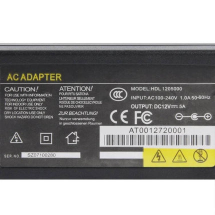 AC Power Adapter for 16-Channel DVR Security Systems black rectangular adapter label showing input AC 100-240V and output DC12V 5A