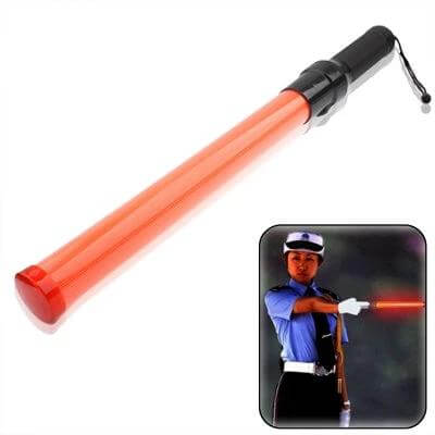 Safety Traffic Red LED Baton For Signaling And Marking Danger Zones handheld red LED baton with black handle, magnetic tail, steady or flashing light for traffic control