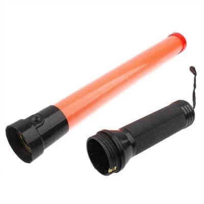 Safety Traffic Red LED Baton For Signaling And Marking Danger Zones - Handheld red LED baton with magnetic tail and steady or flashing signal