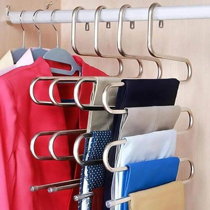 S Shape Multi Functional Clothes Hangers For Pants Storage stainless steel S-shaped hanger organizing multiple pants in small closets