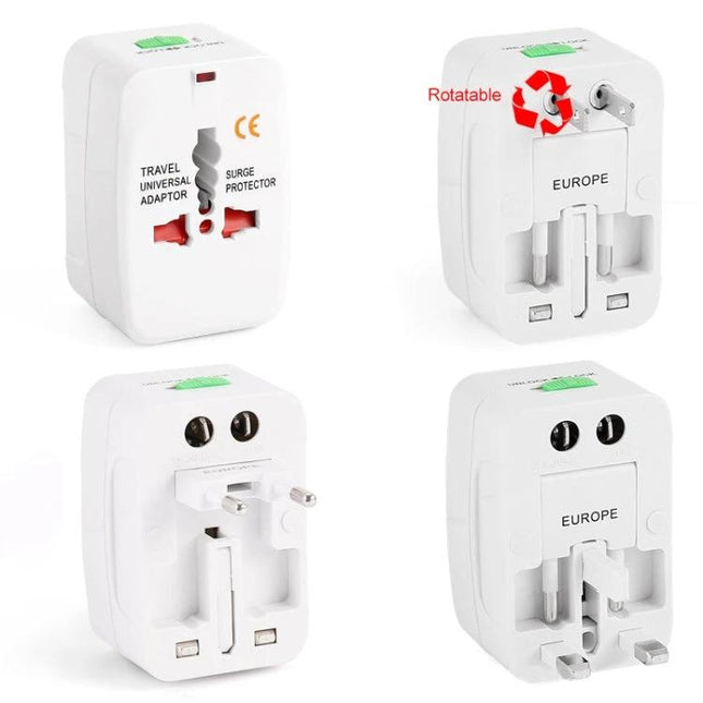 Universal Travel Adaptor for Worldwide Electrical Outlets compact white rotatable multi-country plug adapter for Europe UK USA Japan Australia