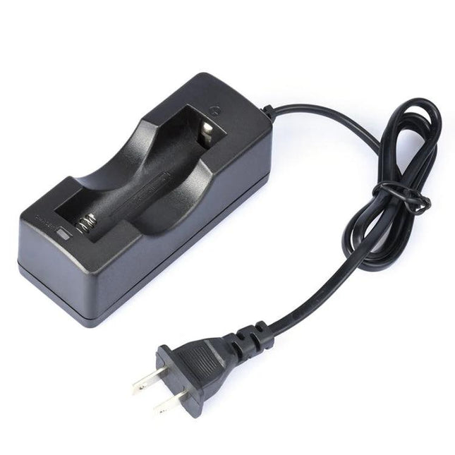 18650 Lithium-Ion Battery Charger with US Power Plug Included showing single-slot charger and US plug cable
