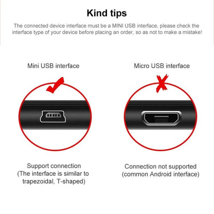Retractable Cable for Everyday Device Charging and Transfer - diagram showing supported Mini USB interface vs unsupported Micro USB