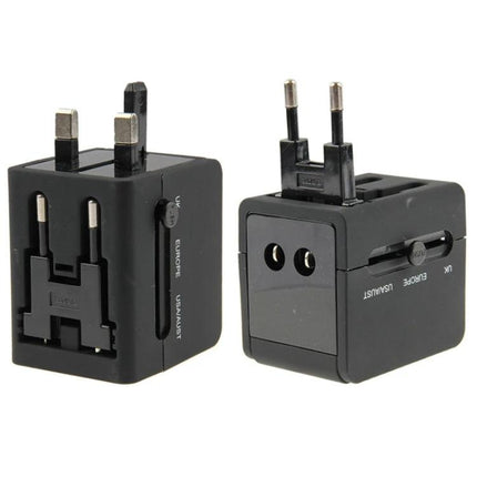 Universal Travel Adaptor with 2 USB Ports for Worldwide Use compact black multi-region plug converter for travelers