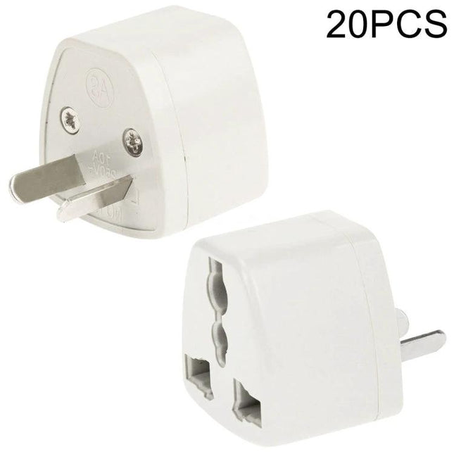 Versatile 20-Piece Travel Plug Adapter Set with AU Socket for Global Outlets – white AU travel adapter showing multi-plug input and two-flat-pin AU plug